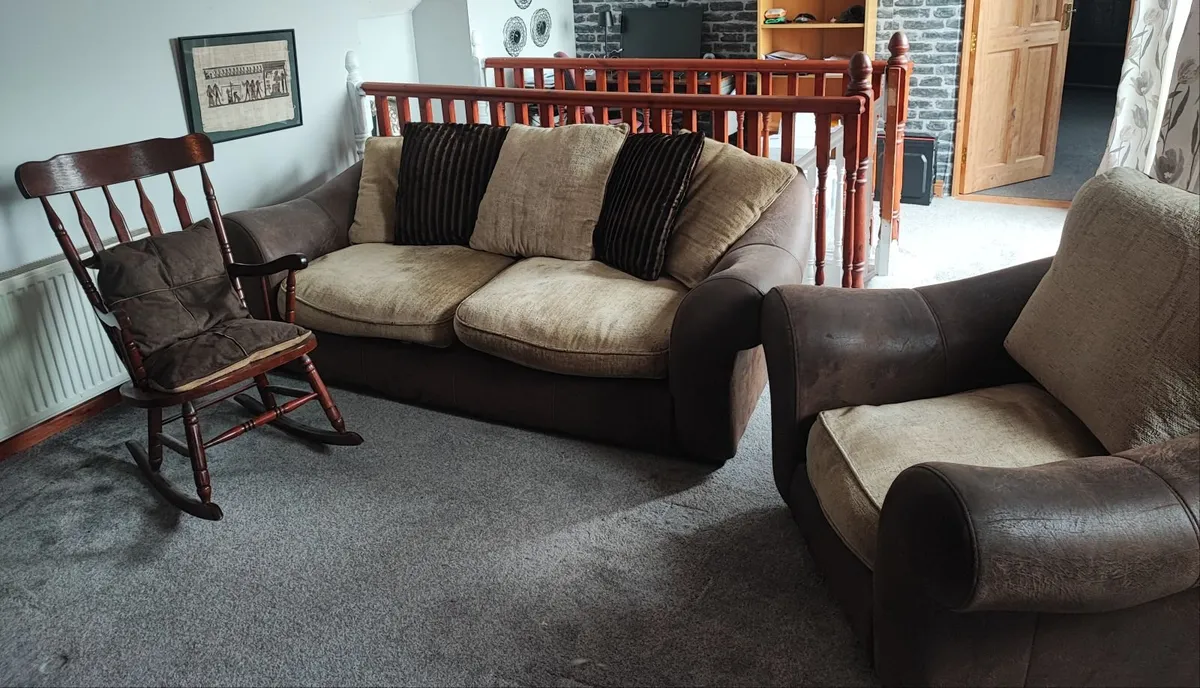 3 seater Sofa, arm chair, rocking chair and bishop - Image 1