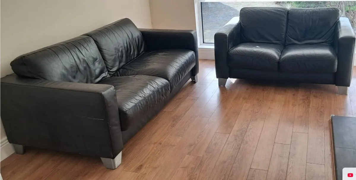 Black Leather Sofas x 2 - Image 1
