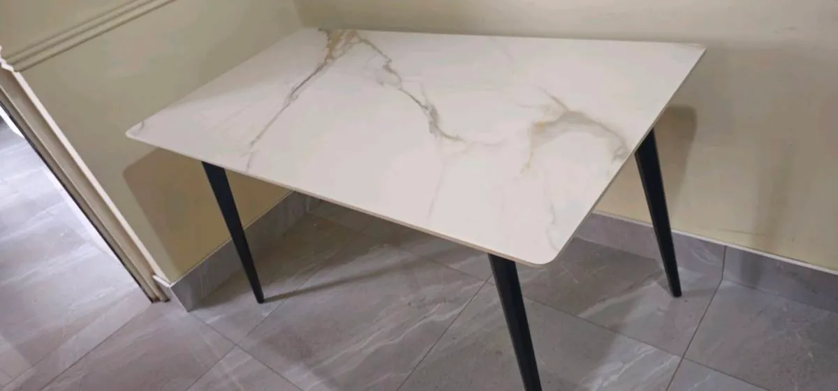 Glass top marble effect dining table - Image 2