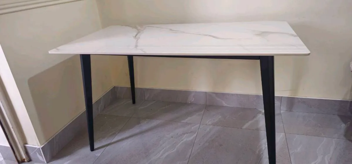 Glass top marble effect dining table - Image 3