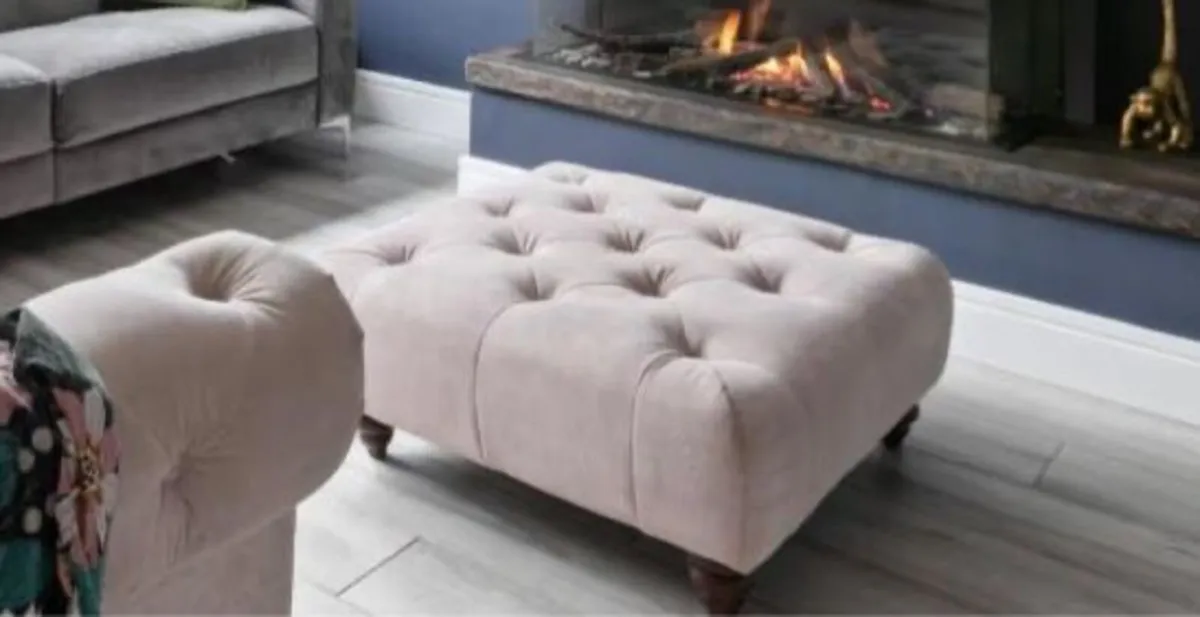 Pink sofa and matching footstool - Image 1