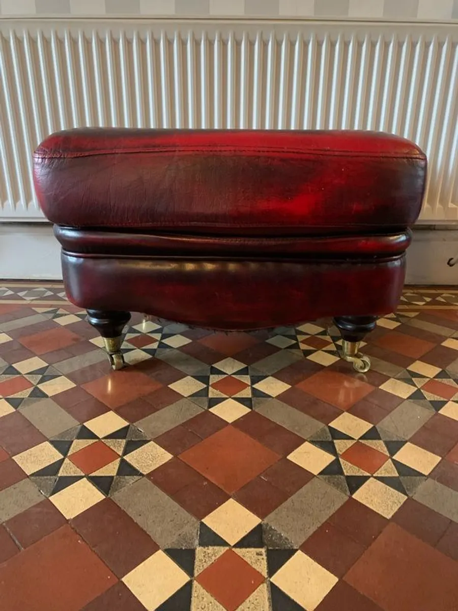 Leather Footstool on brass Castors. - Image 2
