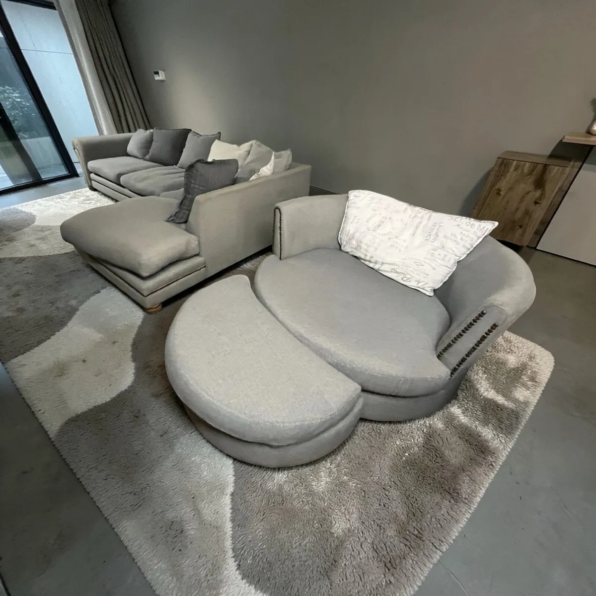 Large DFS grey corner sofa set with chair - Image 1