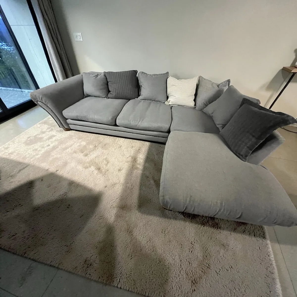 Large DFS grey corner sofa set with chair - Image 2