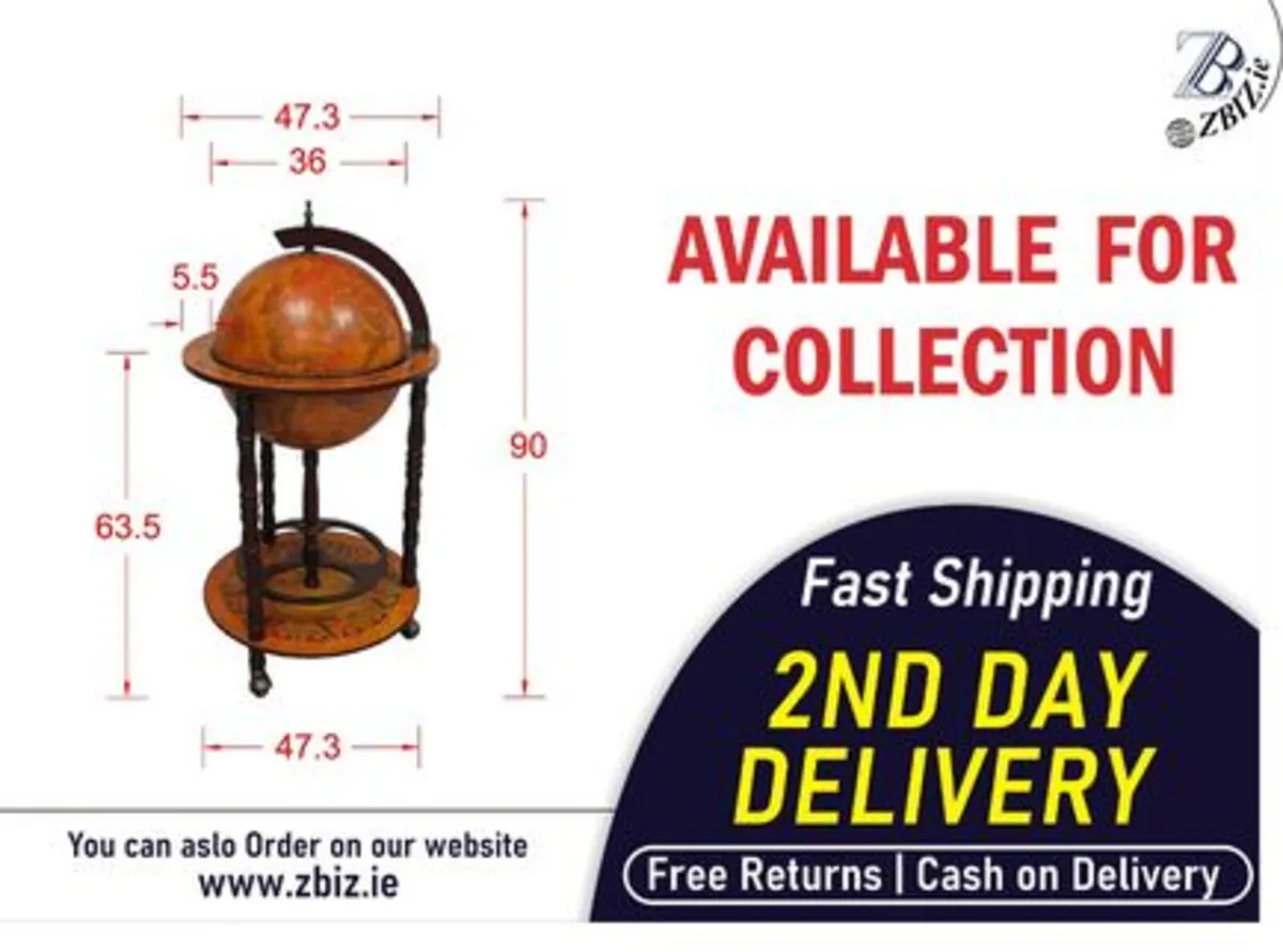 Globe Bar 360mm Antique Wine & Spirits Storage - Image 2