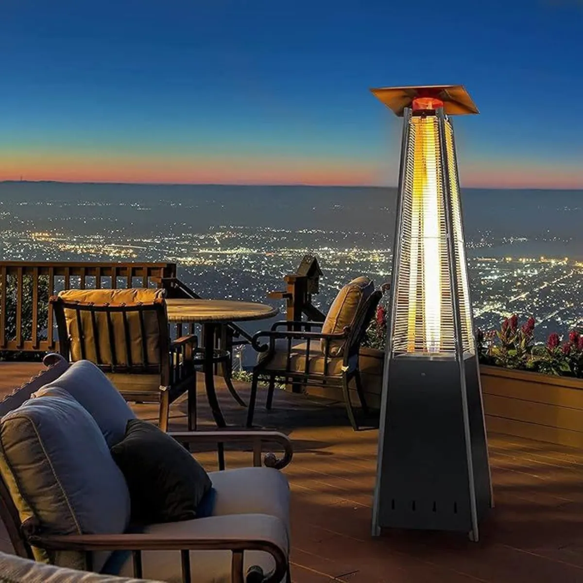 electriQ Pyramid Flame Tower Gas Patio Heater - Image 1
