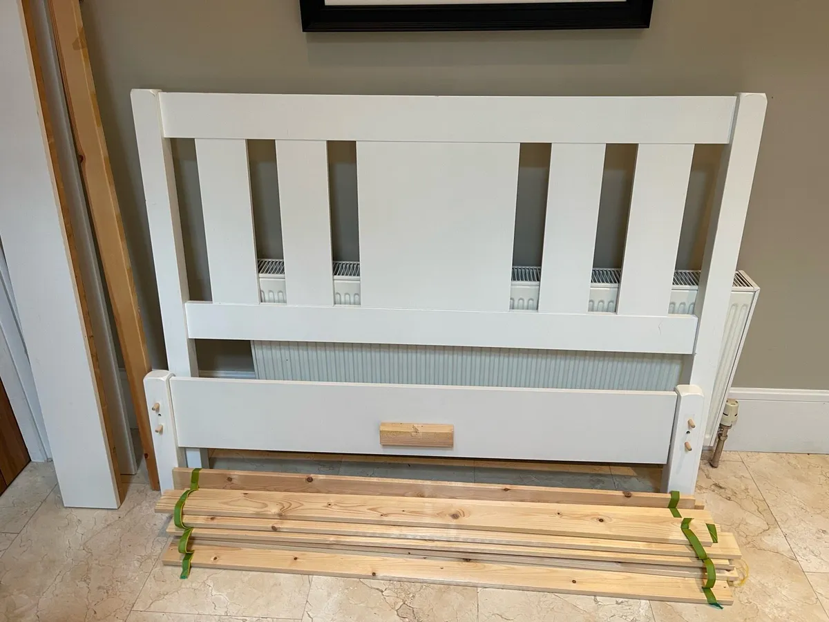 Very Sturdy Modern White 4Ft 6” Wooden Double Bed - Image 2