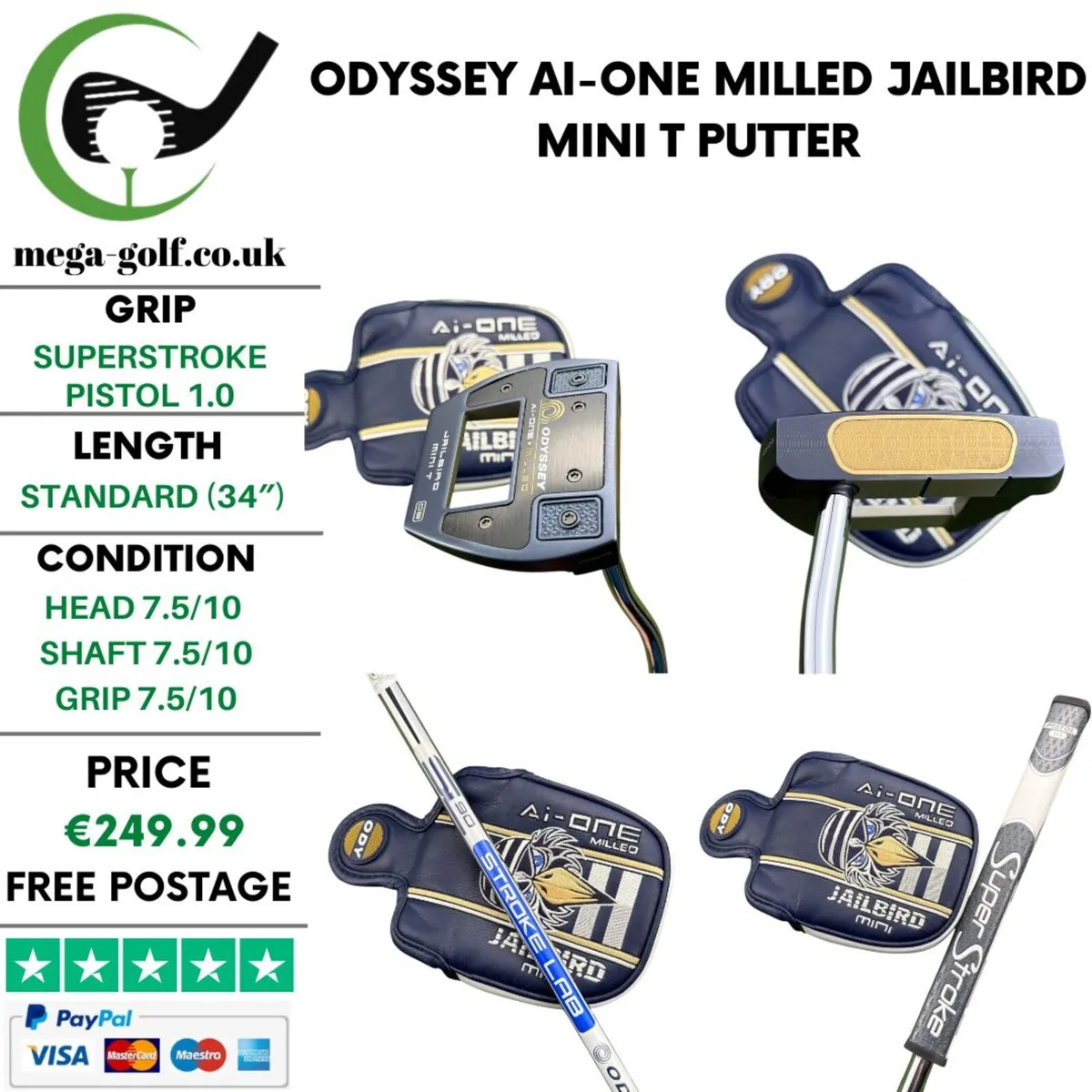 Odyssey Ai-One Milled Jailbird Mini T Putter / 34' - Image 1