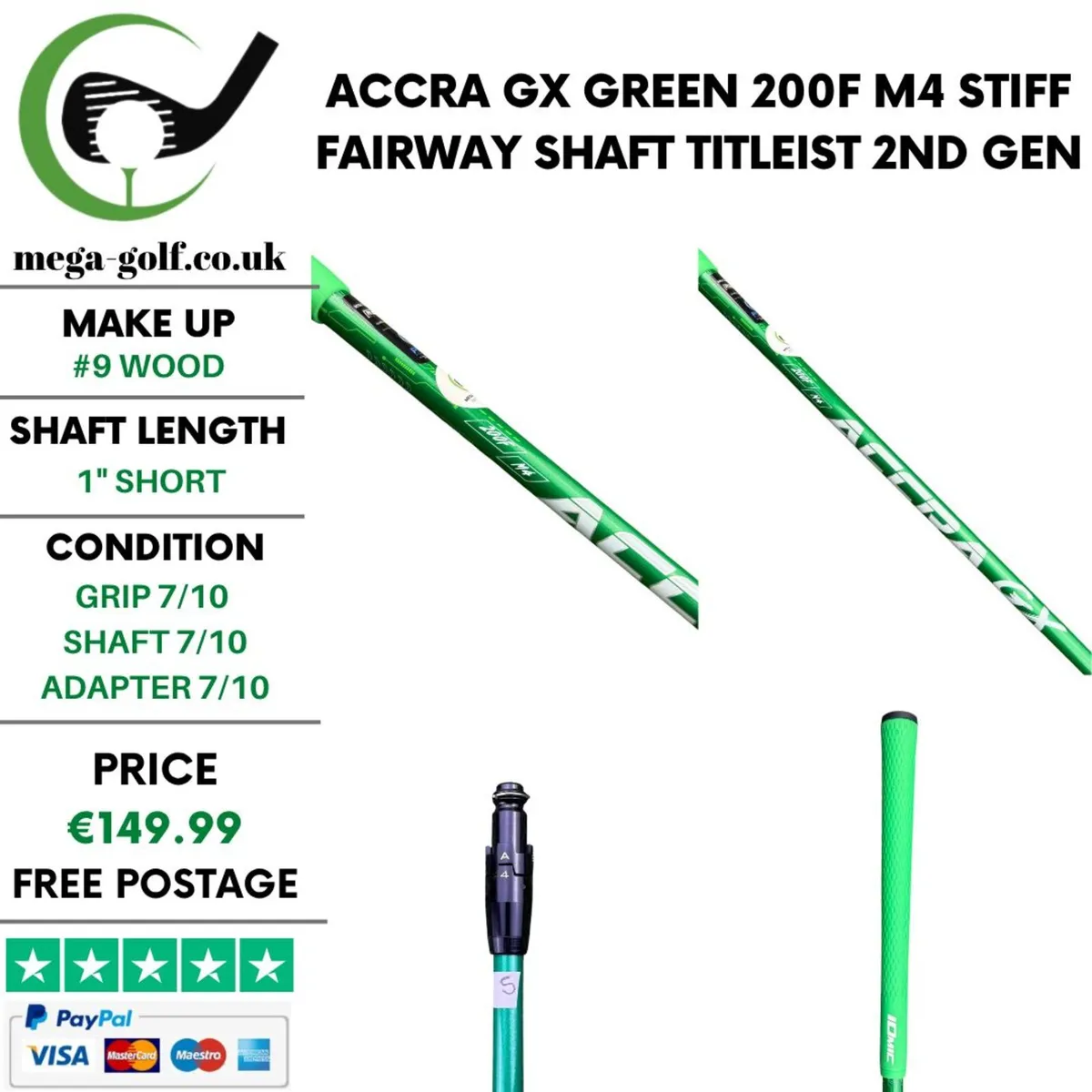 Accra Gx Green 200F M4 Stiff #9 Wood Shaft - Image 1