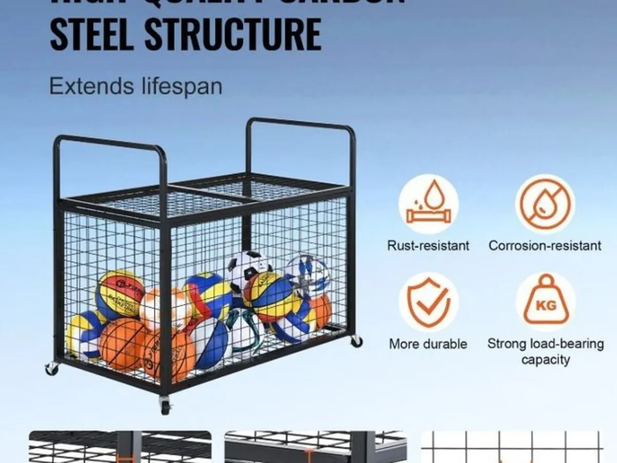Rolling Sports Ball Storage Cart, Lockable Basketb - Image 2