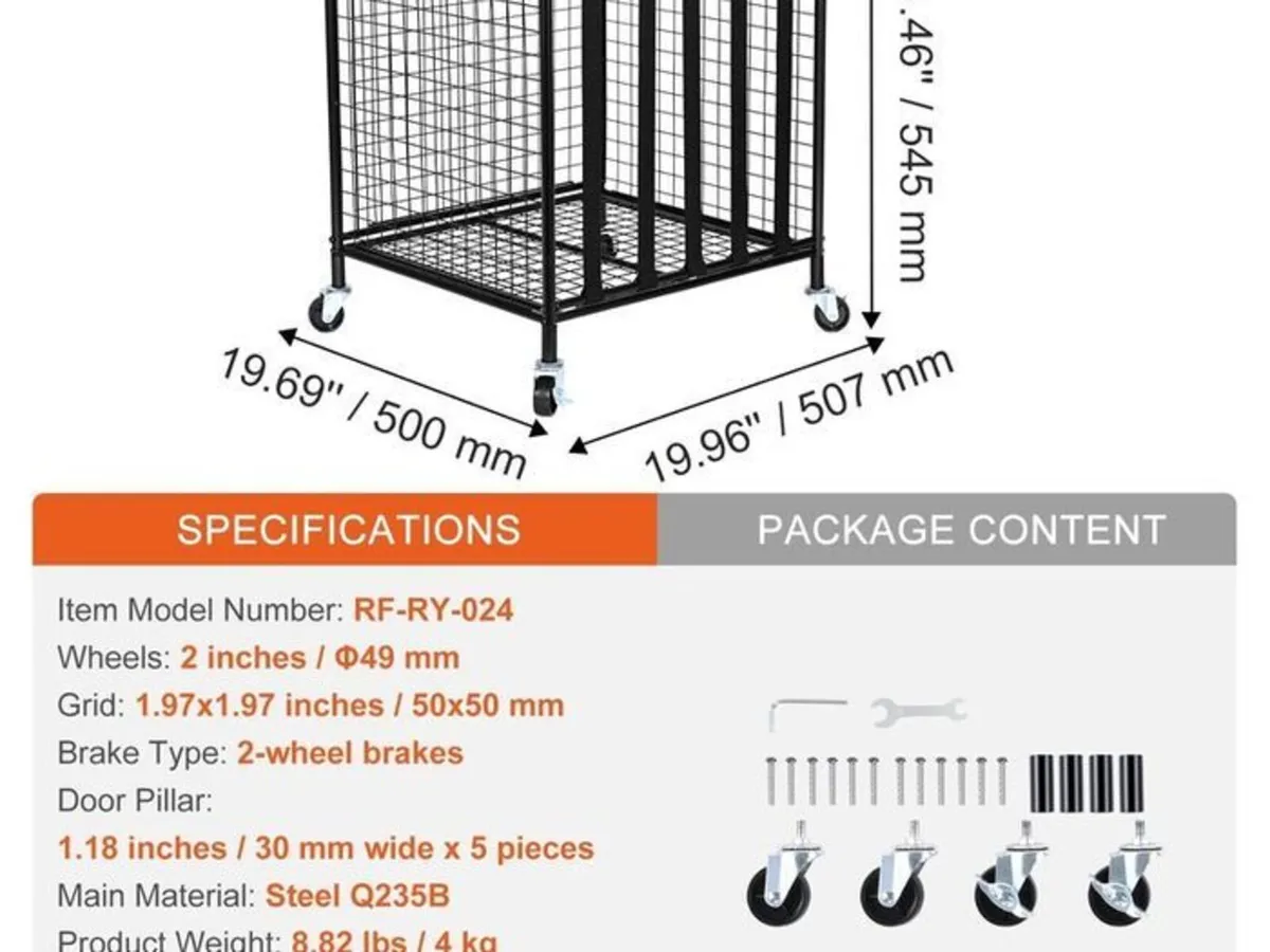 Rolling Sports Ball Storage Cart 50.7 x 50 x 54.5 - Image 3