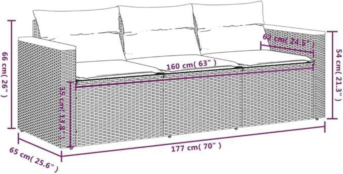 3-Seater Garden Sofa Poly Rattan - Image 2