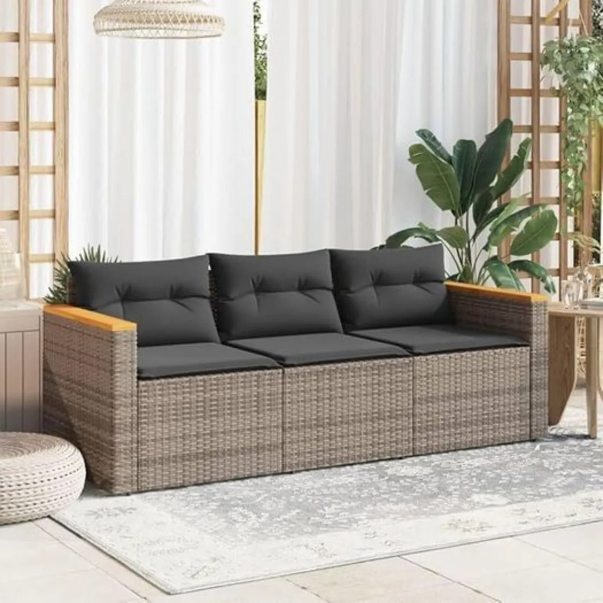 3-Seater Garden Sofa Poly Rattan - Image 3