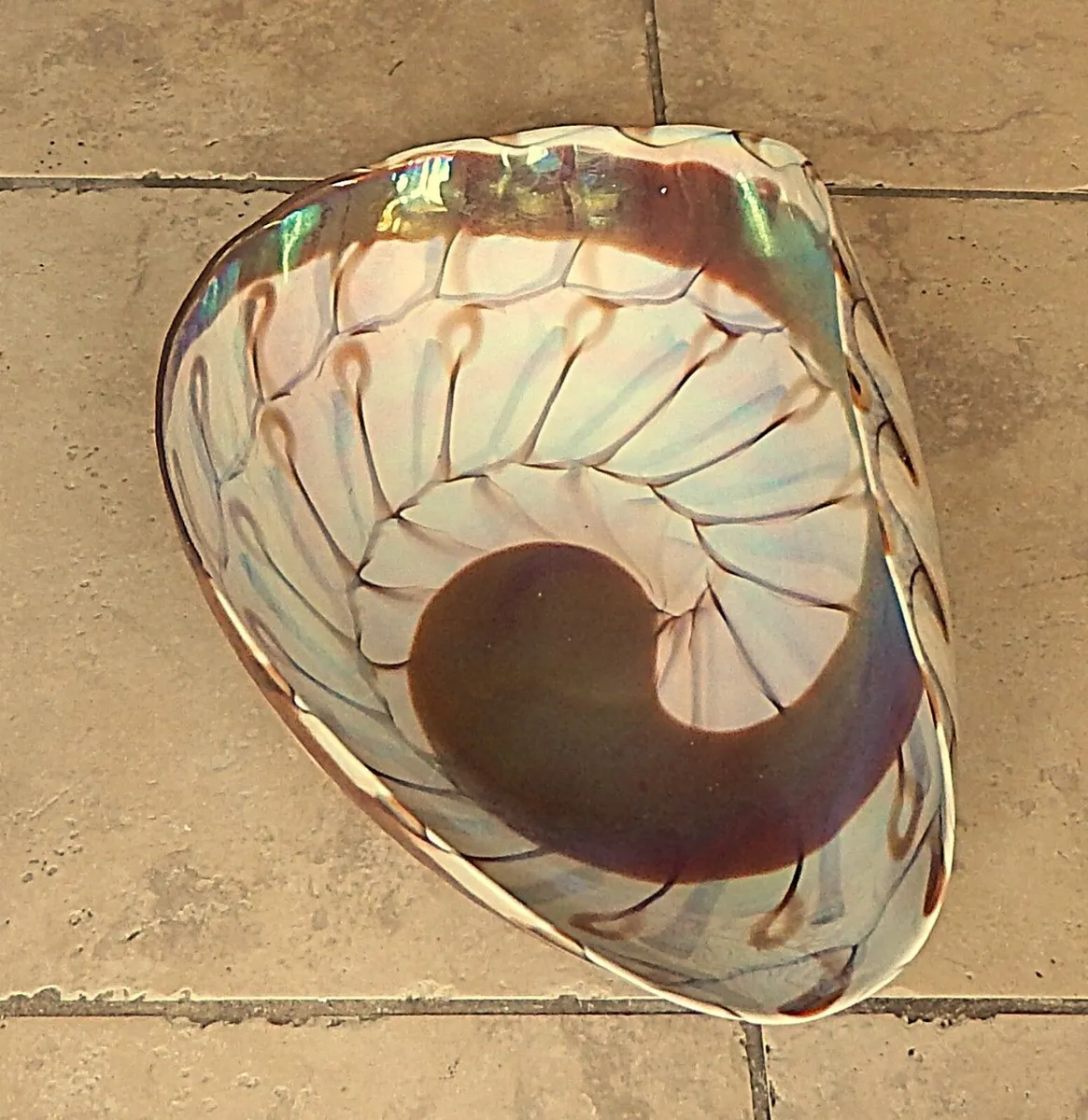 Large Folded Iridescent Glass Sea Shell Bowl - Image 1