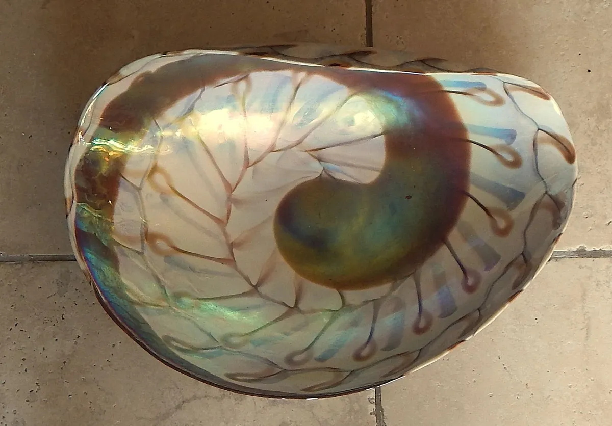 Large Folded Iridescent Glass Sea Shell Bowl - Image 2
