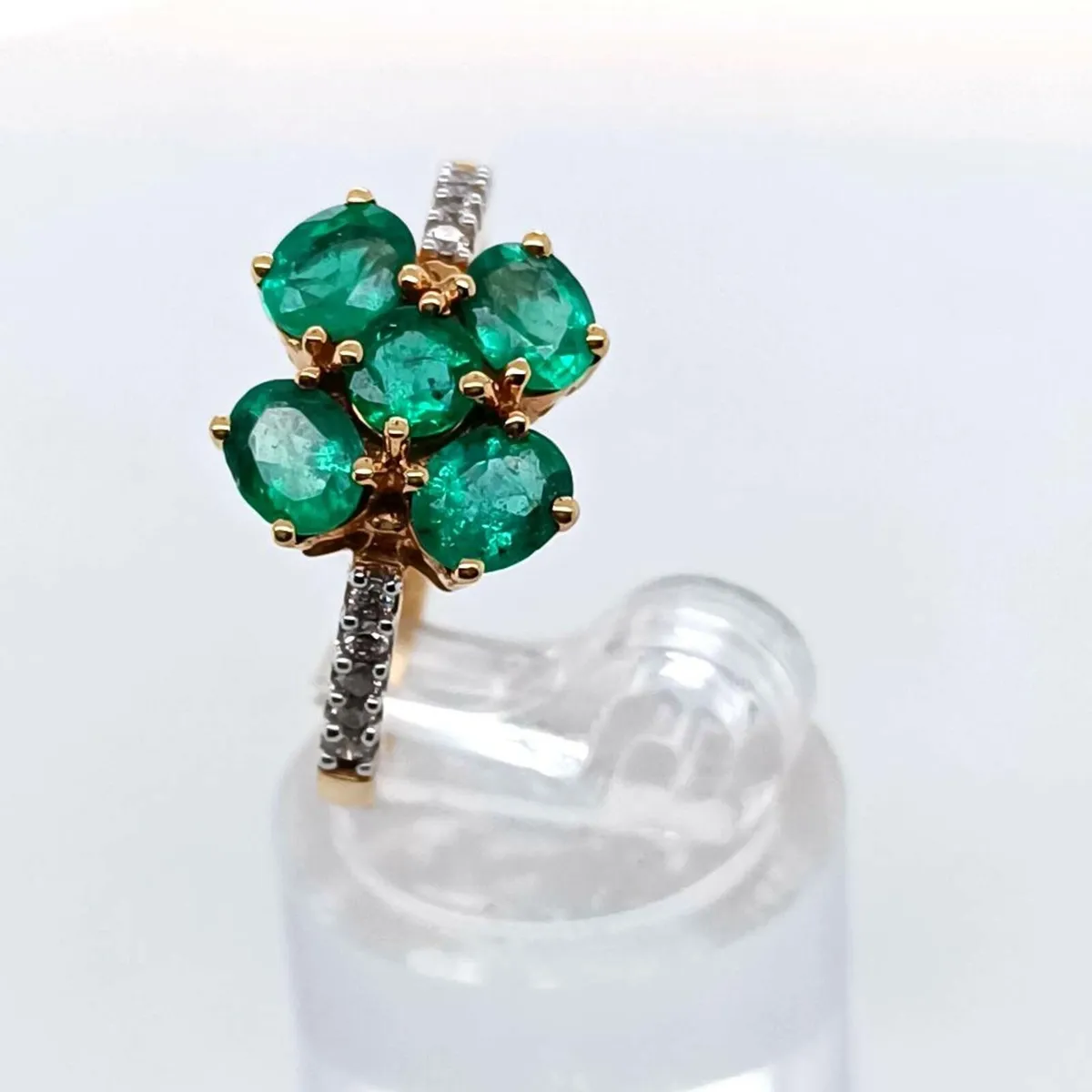 Emerald & Diamond Clover Ring , 18 k Gold - Image 1