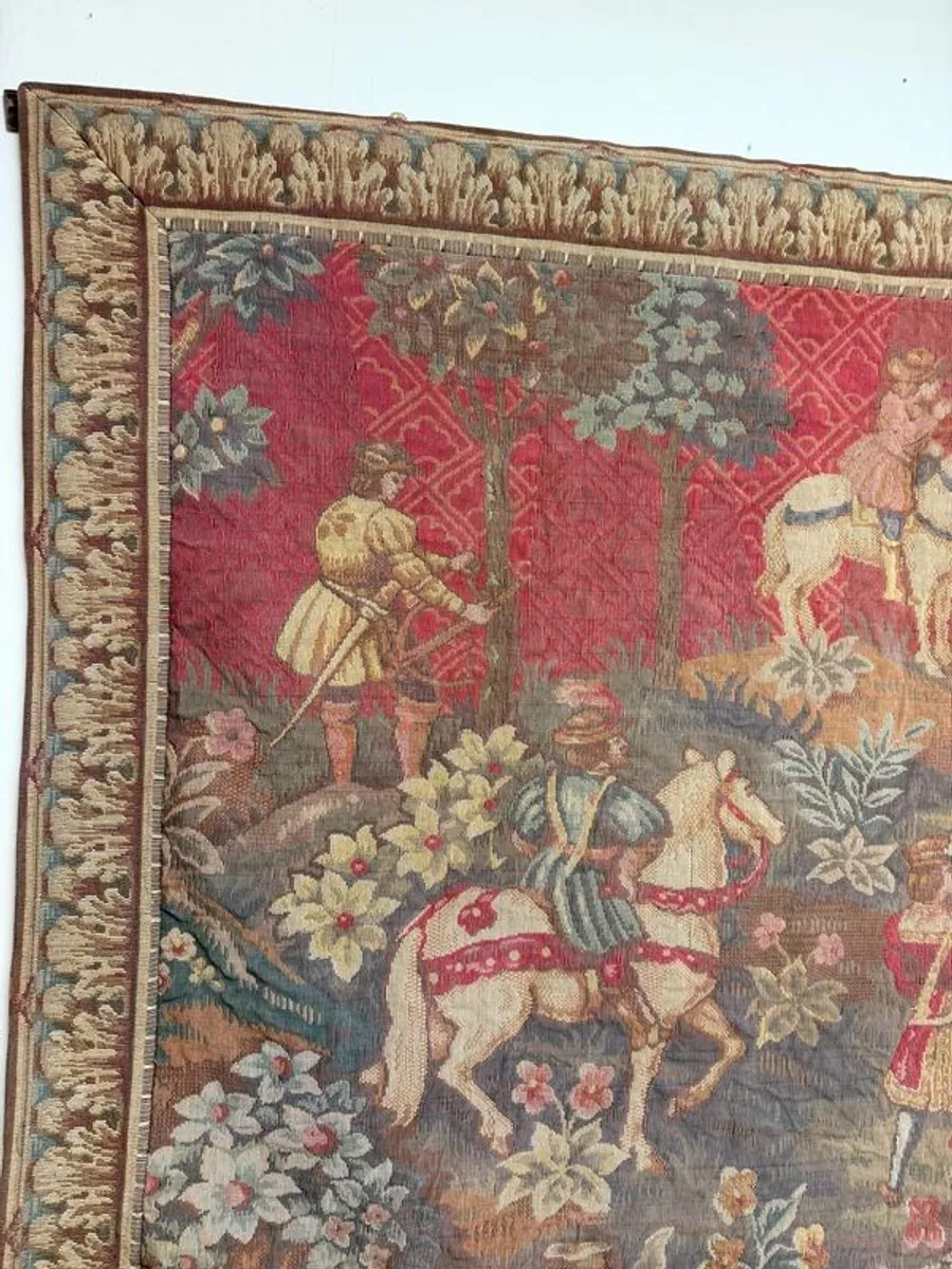 Large French Aubusson Style Tapestry with Medieval Hunting Scene - Image 2