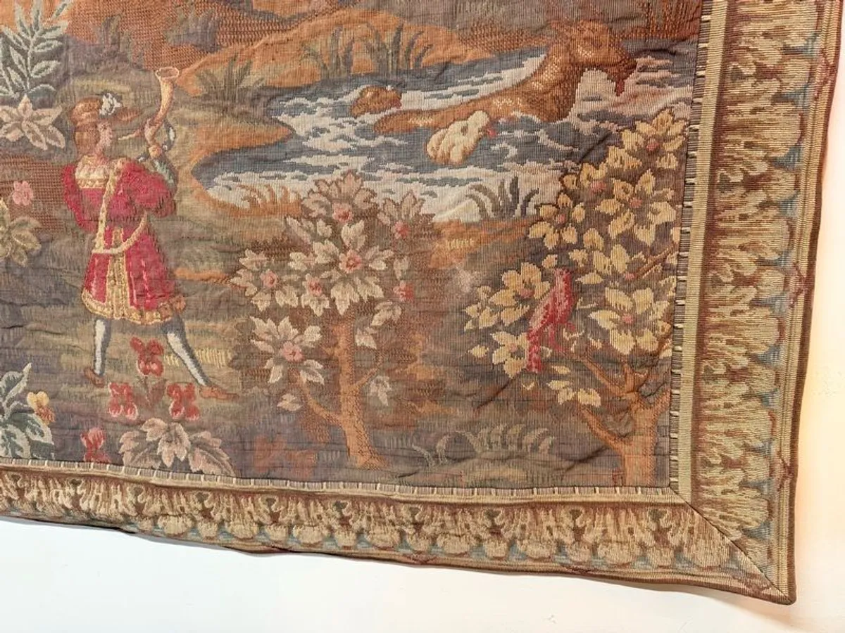Large French Aubusson Style Tapestry with Medieval Hunting Scene - Image 3