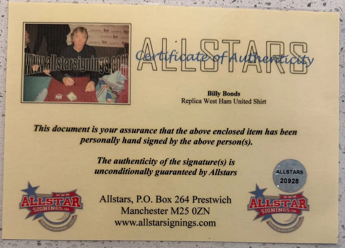 Retro West Ham shirt signed by Billy Bonds - Image 2