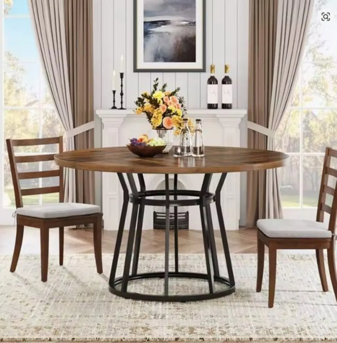Round Dining Table 120cm with Wooden Top and Black - Image 2