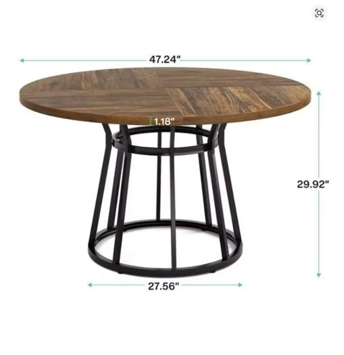 Round Dining Table 120cm with Wooden Top and Black - Image 3