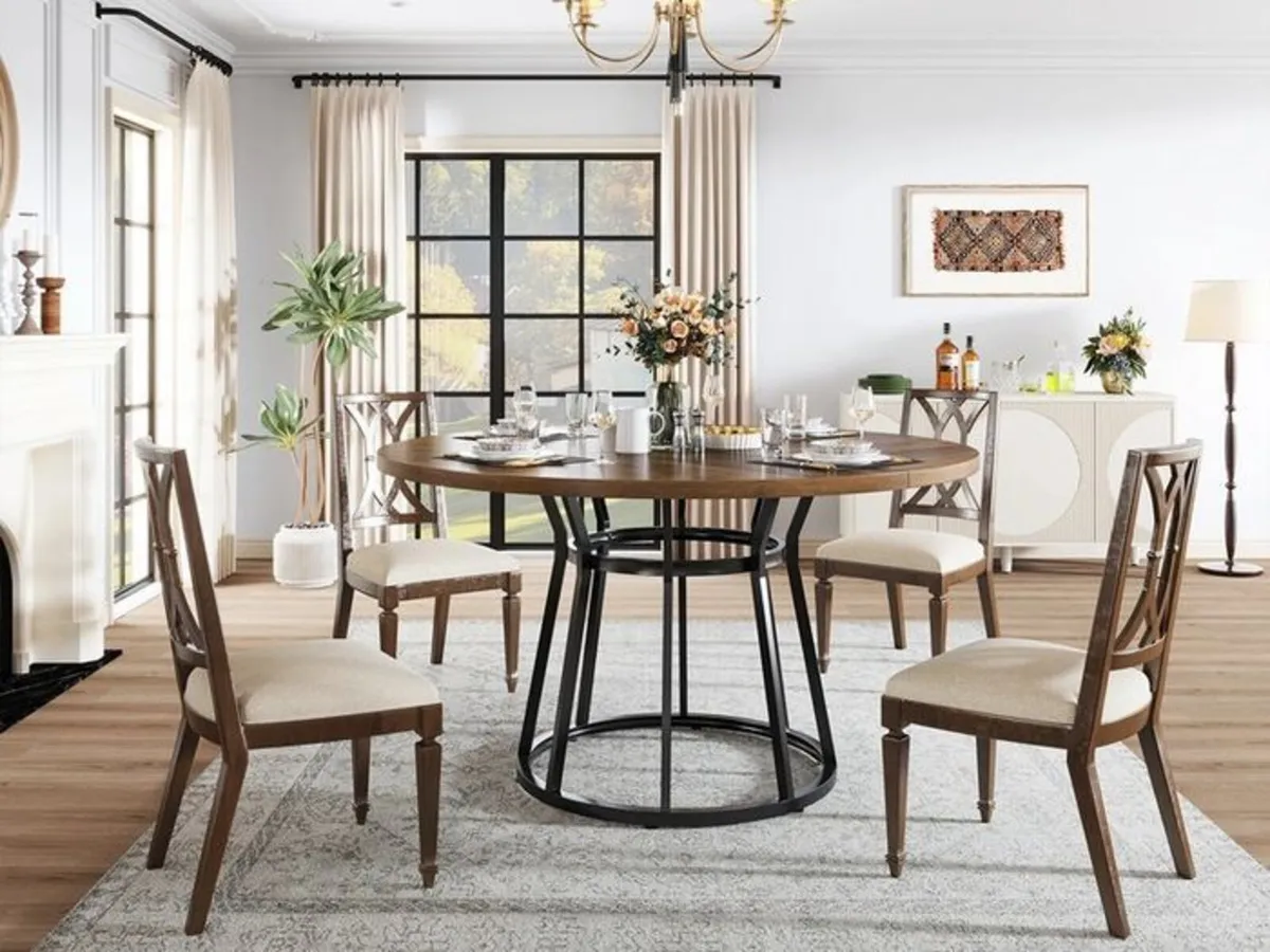 Round Dining Table 120cm with Wooden Top and Black - Image 4