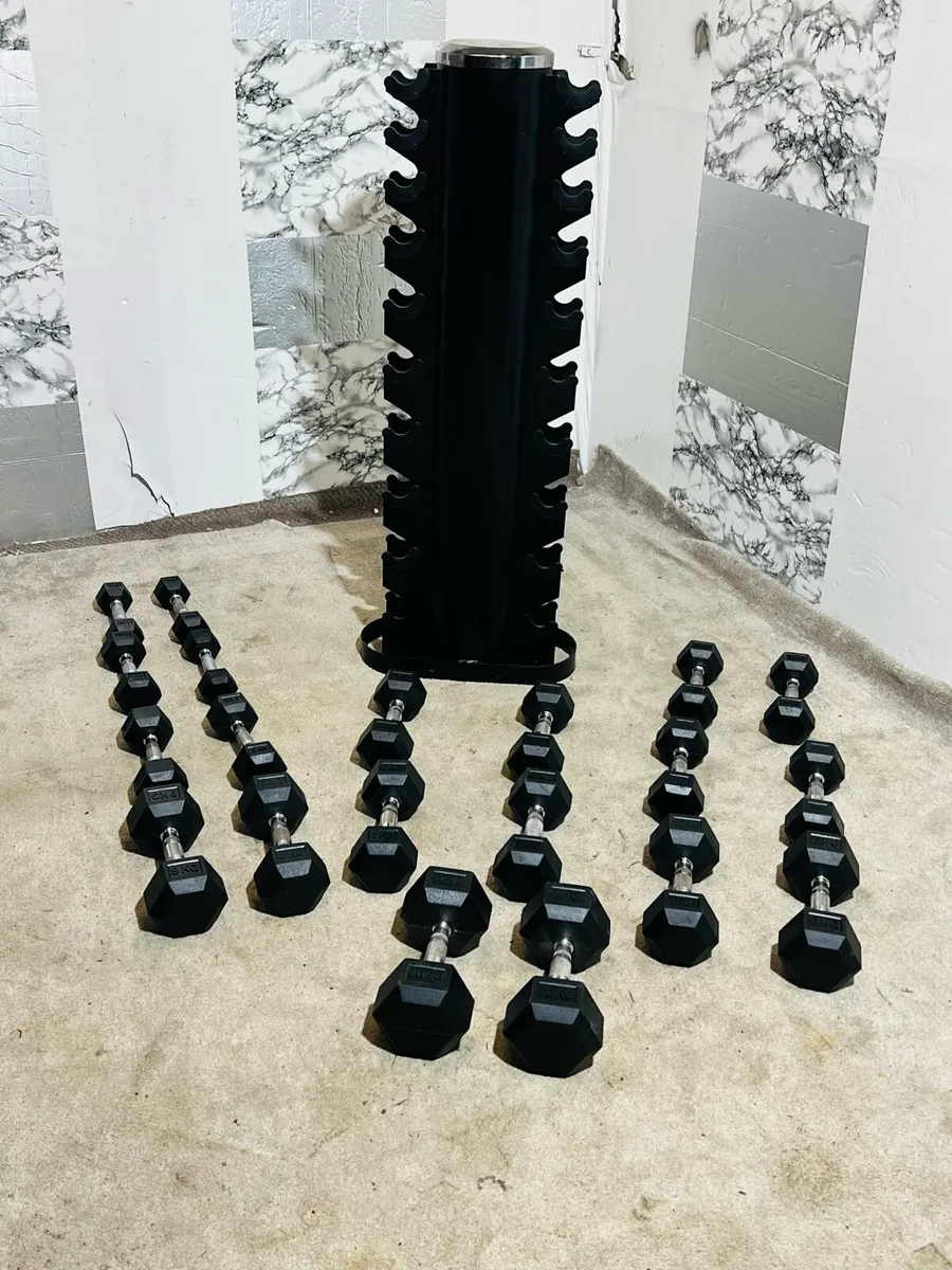 Hex dumbbells with stand - Image 1
