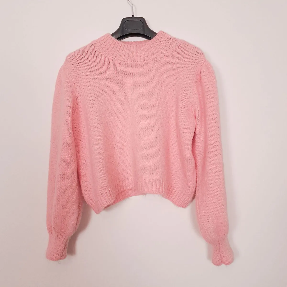 Mango Coral Pink Mock Neck Puff Sleeve Jumper M - Image 1