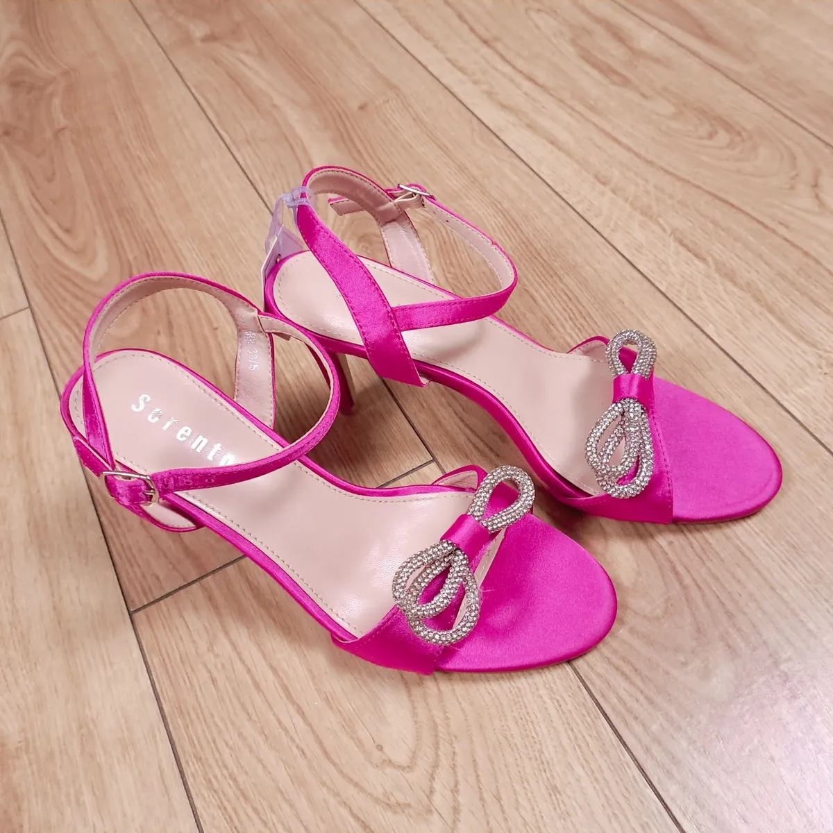 Sorento Pink Satin Bow High Heel Sandals 5UK/38EU - Image 1