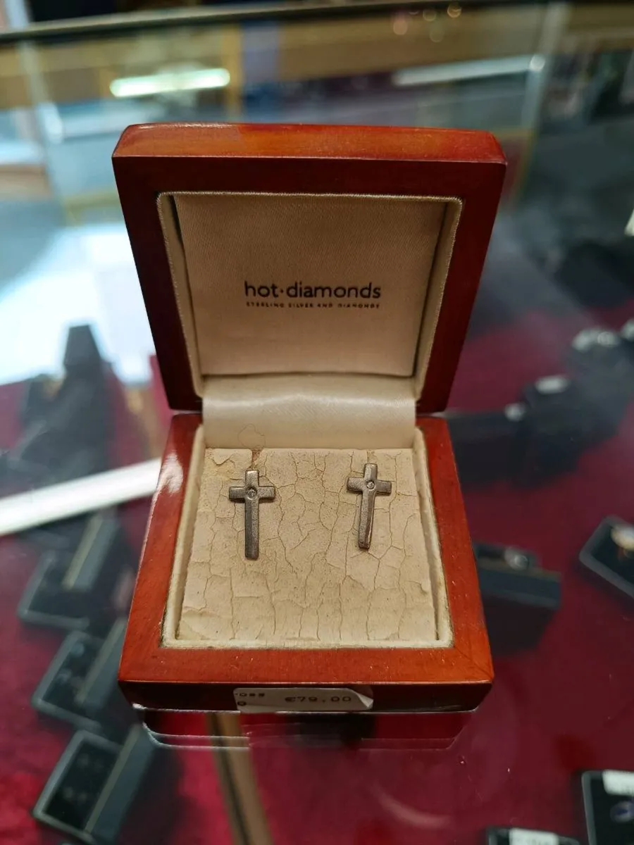 Vintage Silver & Diamond Cross Studs Earrings - Image 1