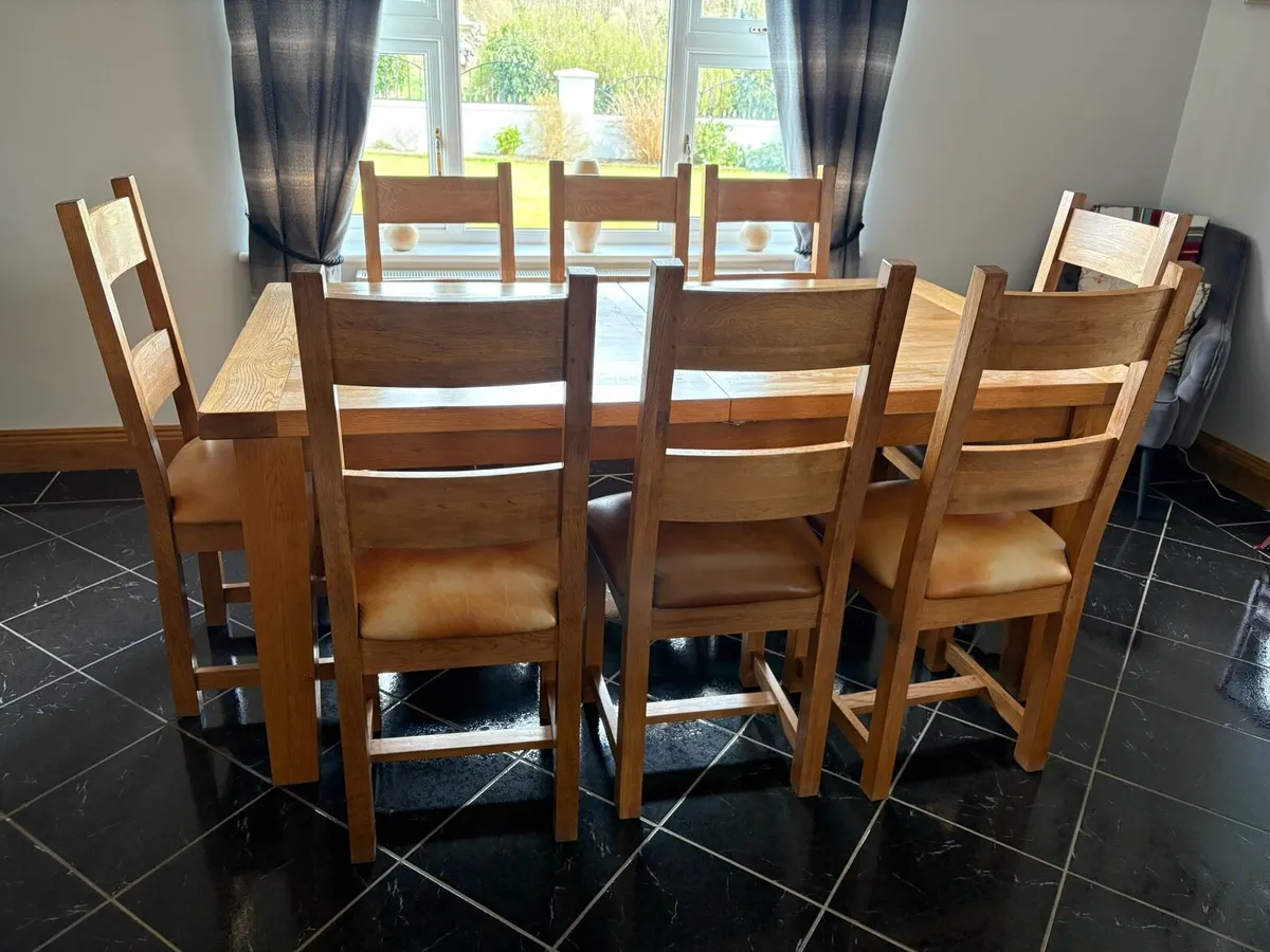 Table chairs and oak sideboard with wine storage - Image 2