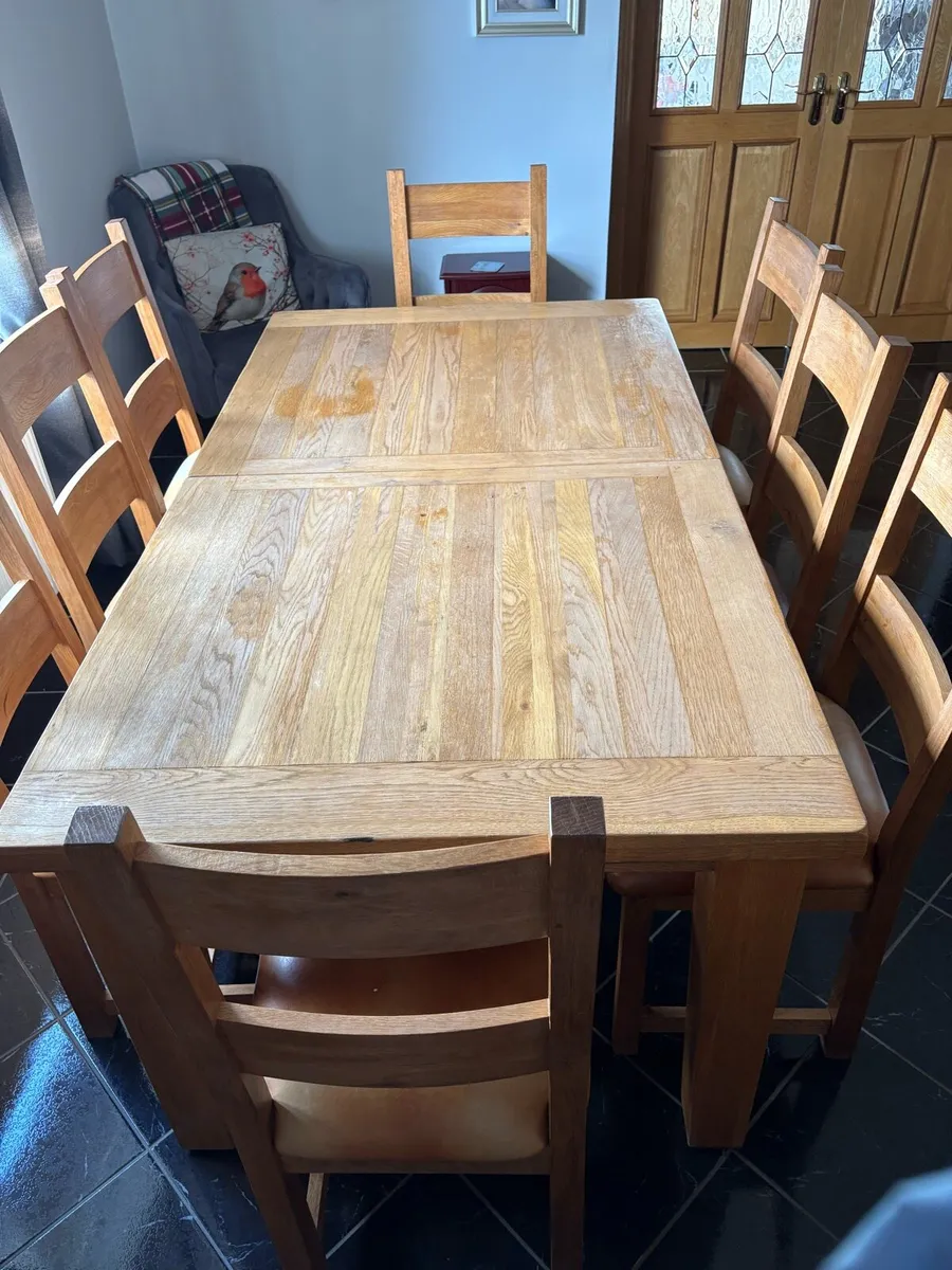 Table chairs and oak sideboard with wine storage - Image 1