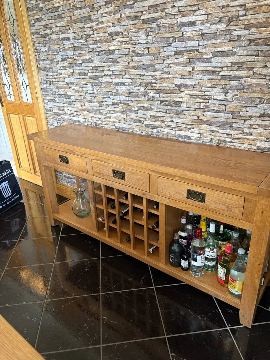 Table chairs and oak sideboard with wine storage - Image 3