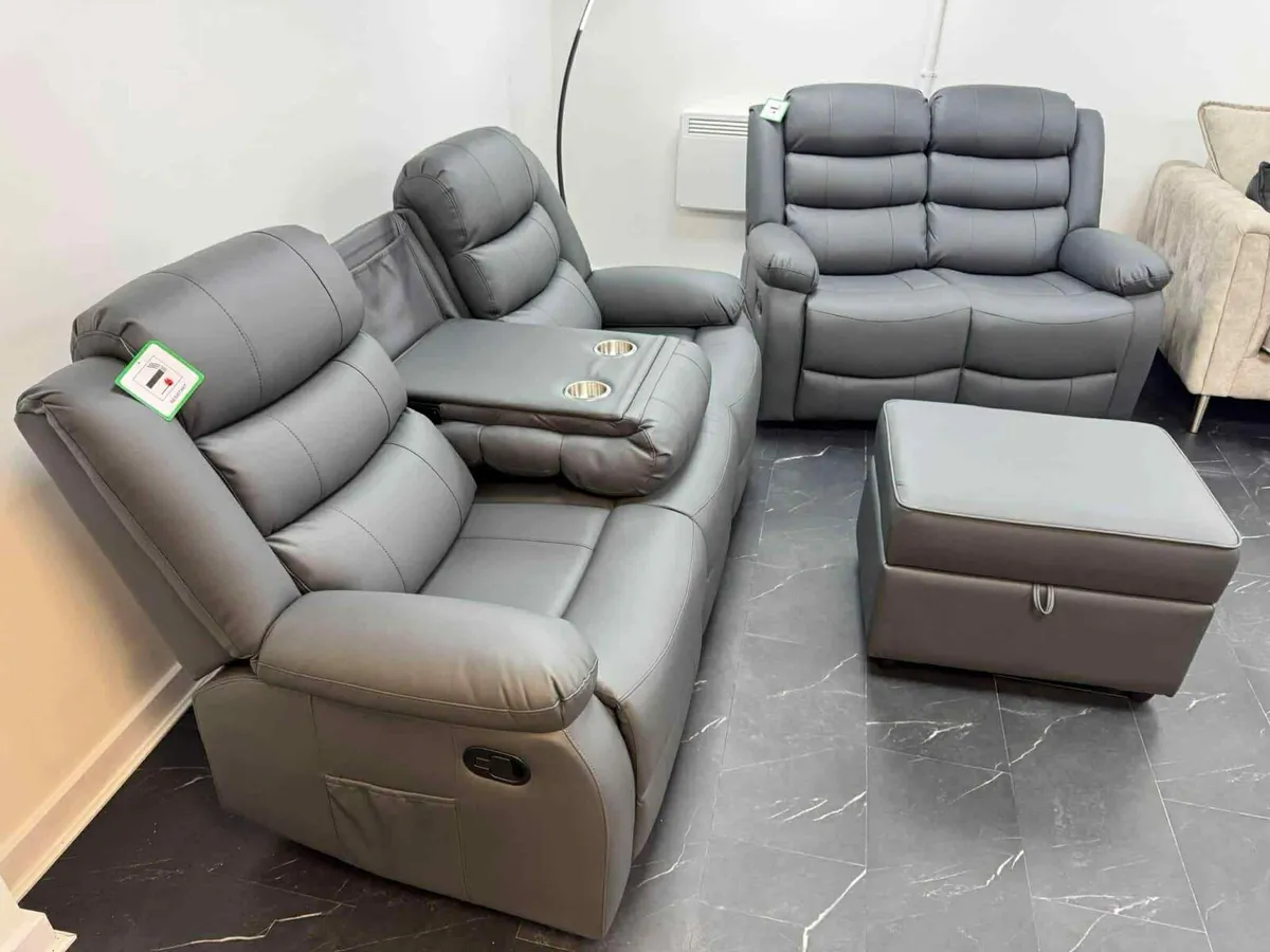 Roma 3+2 Manual Leather Recliner Sofa Set - Image 2