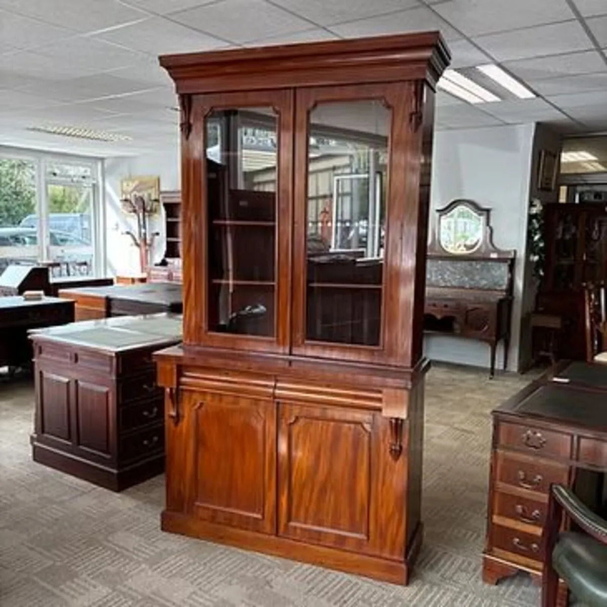18th century burled walnut bookcase cabinet