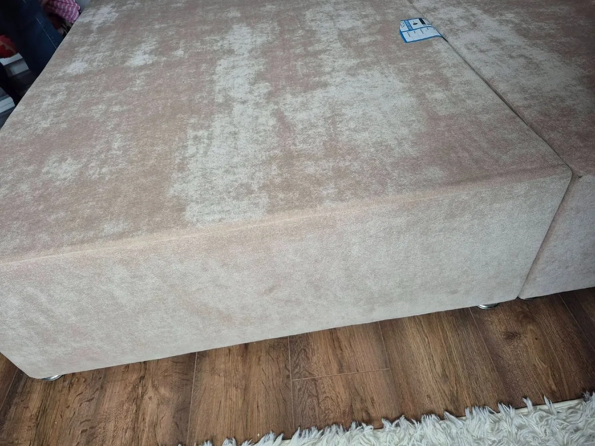 King size beige suede bed frame & tweed headboard - Image 2