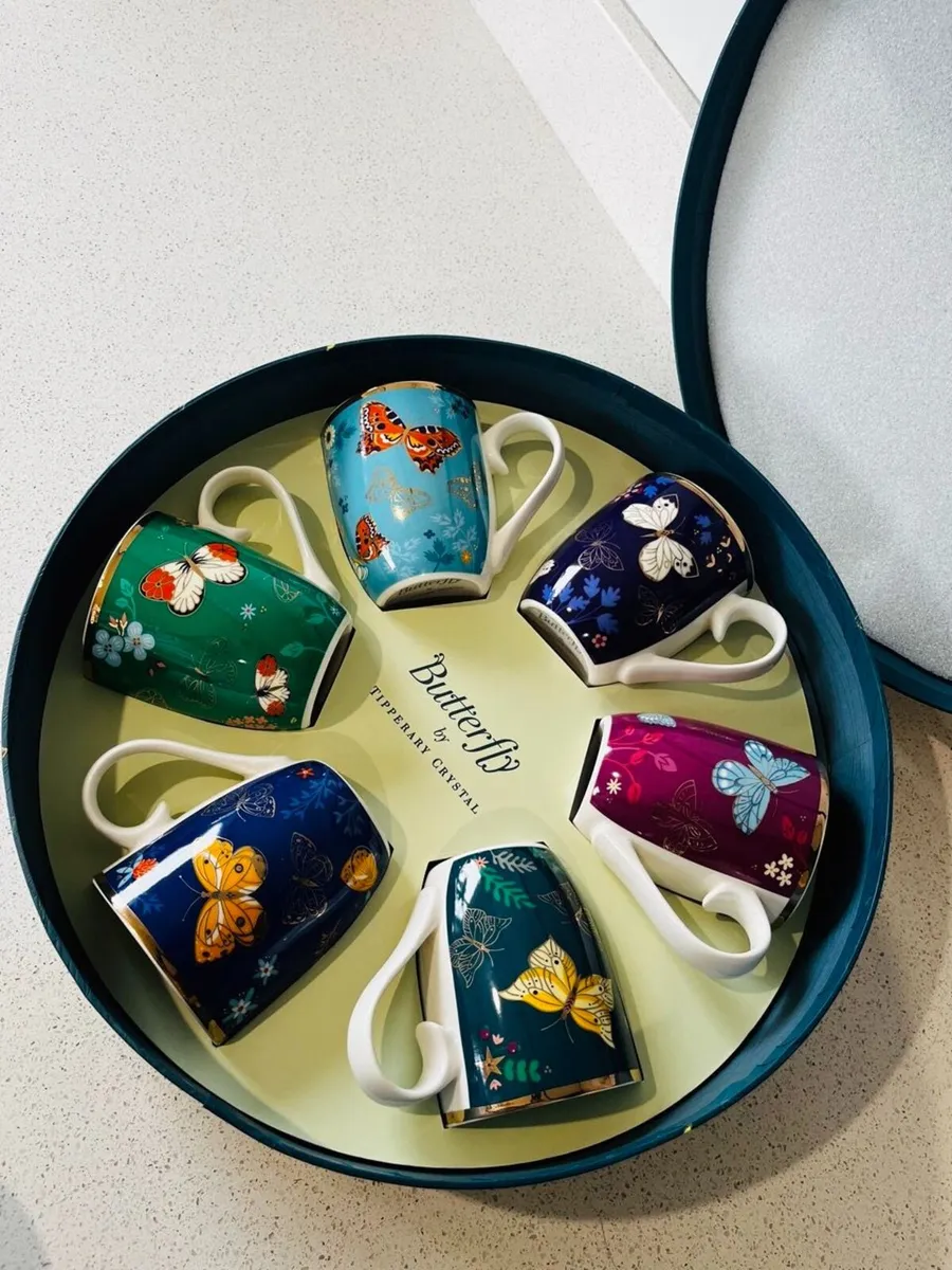 Tipperary Crystal Butterfly Set of 6 Mugs-Hatbox - Image 4