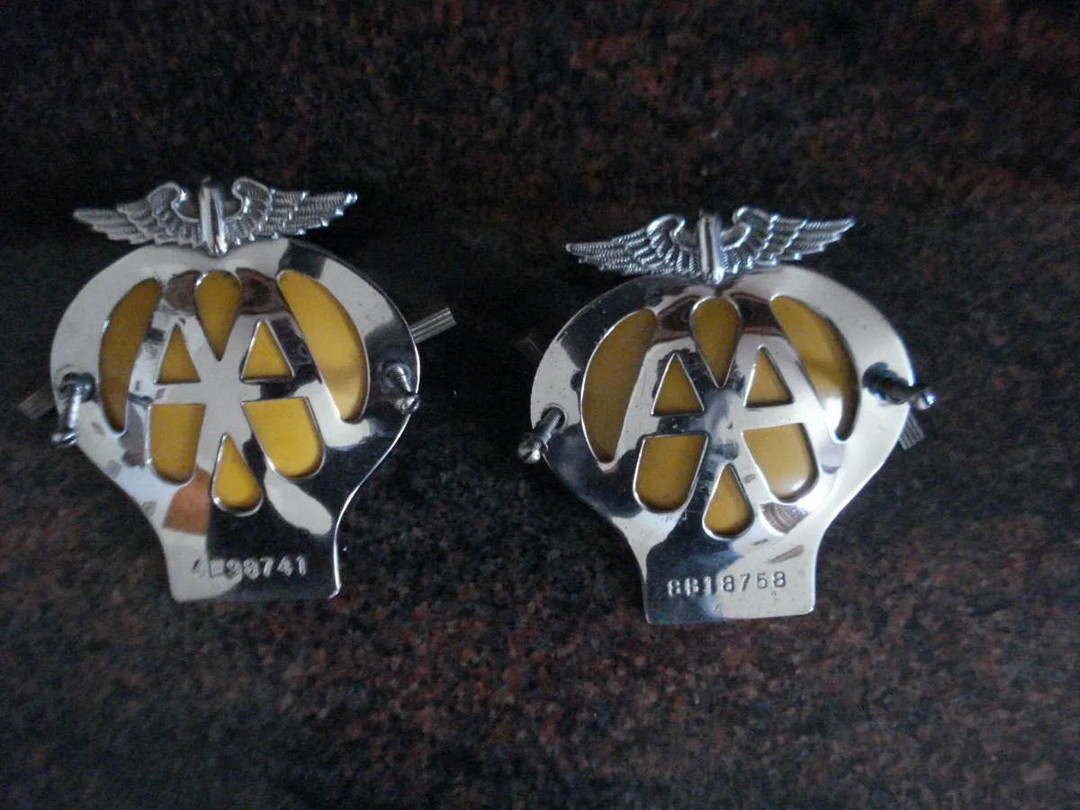 OLD ORIGINAL AA CAR CHROME BADGES. 1960 & 1967. - Image 3