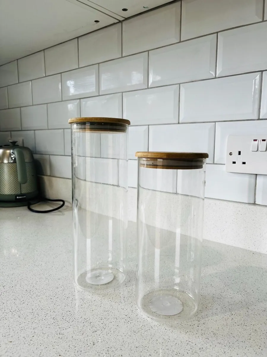 Glass and Wood Kitchen Canisters - Image 1