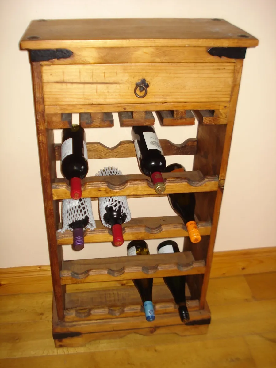 MEXICAN PINE WINE BOTTLE/GLASS RACK. - Image 2