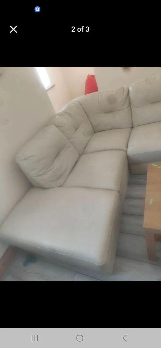 Cream leather L couch - Image 1