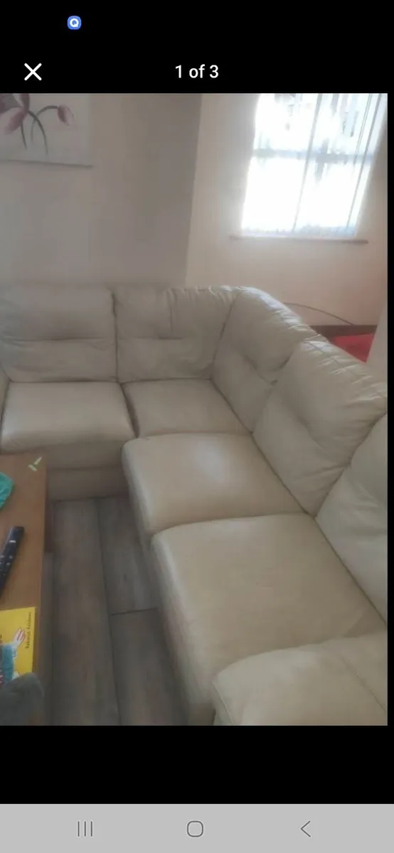 Cream leather L couch - Image 2