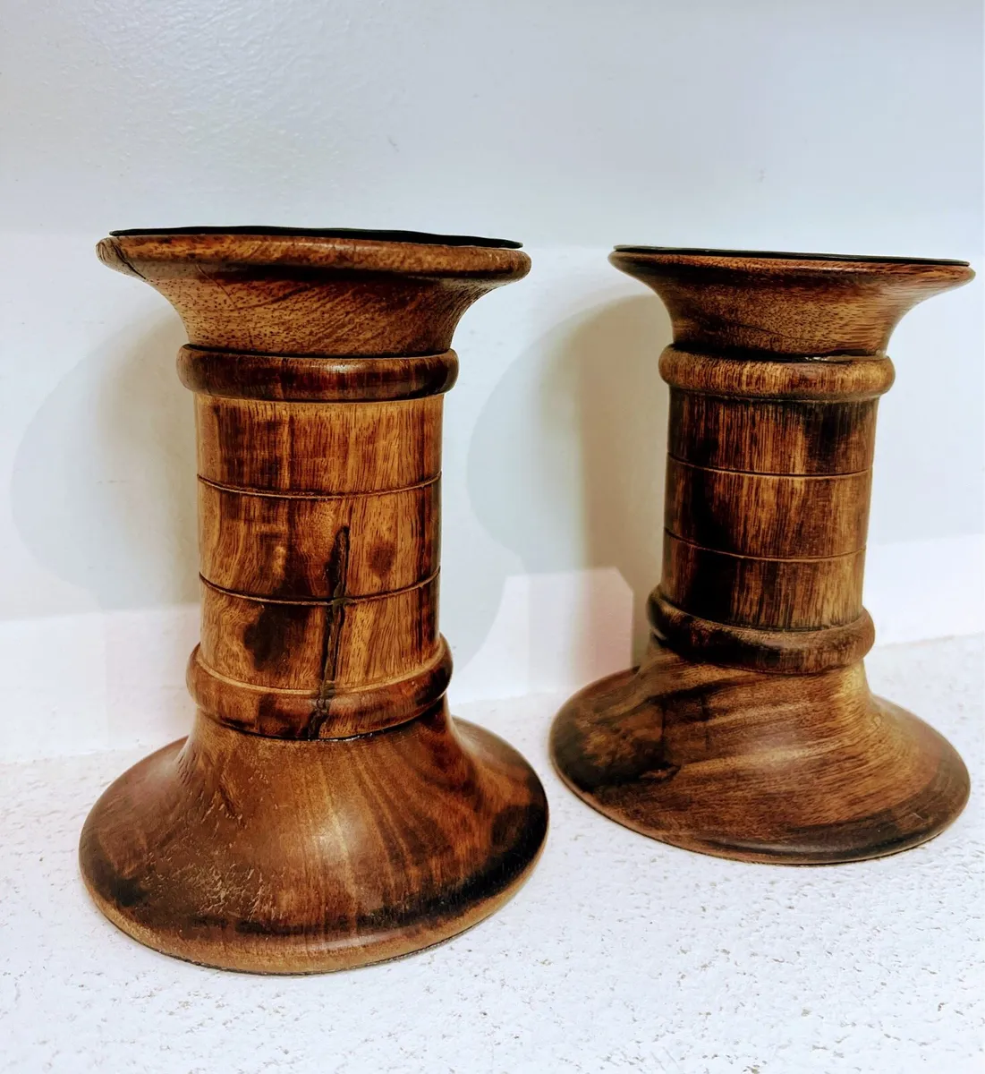 Vintage Mid Century Wooden Candle Holders - Image 2