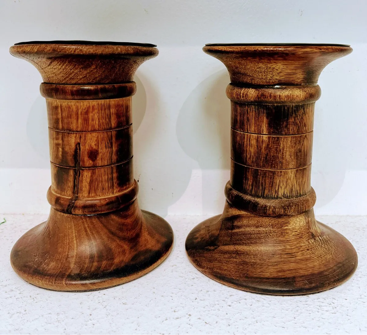 Vintage Mid Century Wooden Candle Holders - Image 1