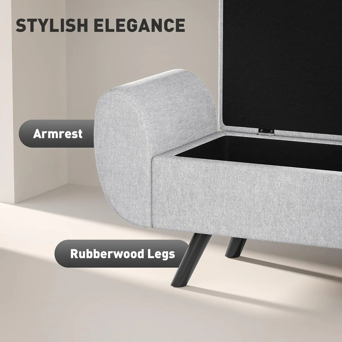Storage Ottoman with Armrest Upholstered Linen - Image 4
