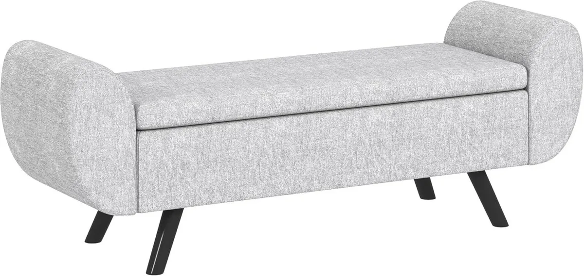 Storage Ottoman with Armrest Upholstered Linen - Image 1