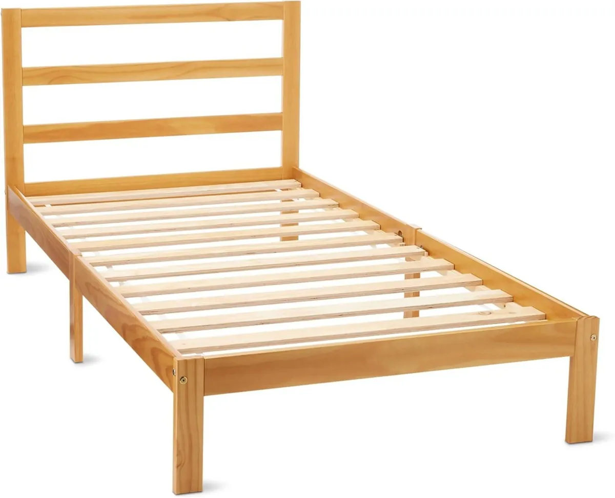 Single Bed Frame with Headboard Solid Pine Wood - Image 1