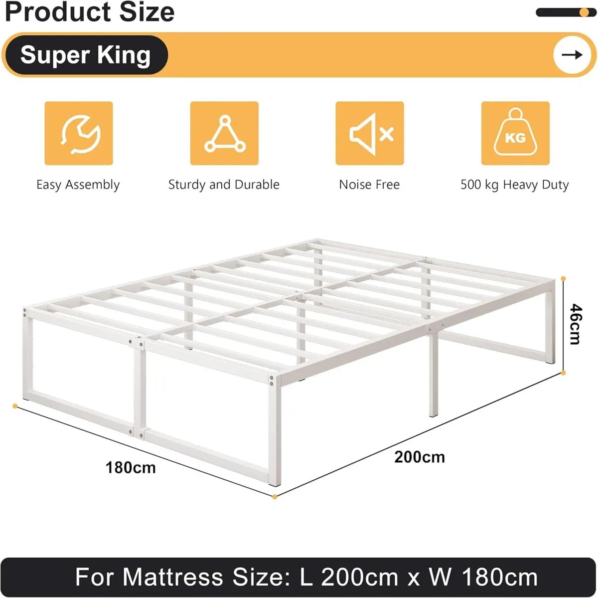 Super King Bed Frame 180x200 cm - 46 Height with - Image 2