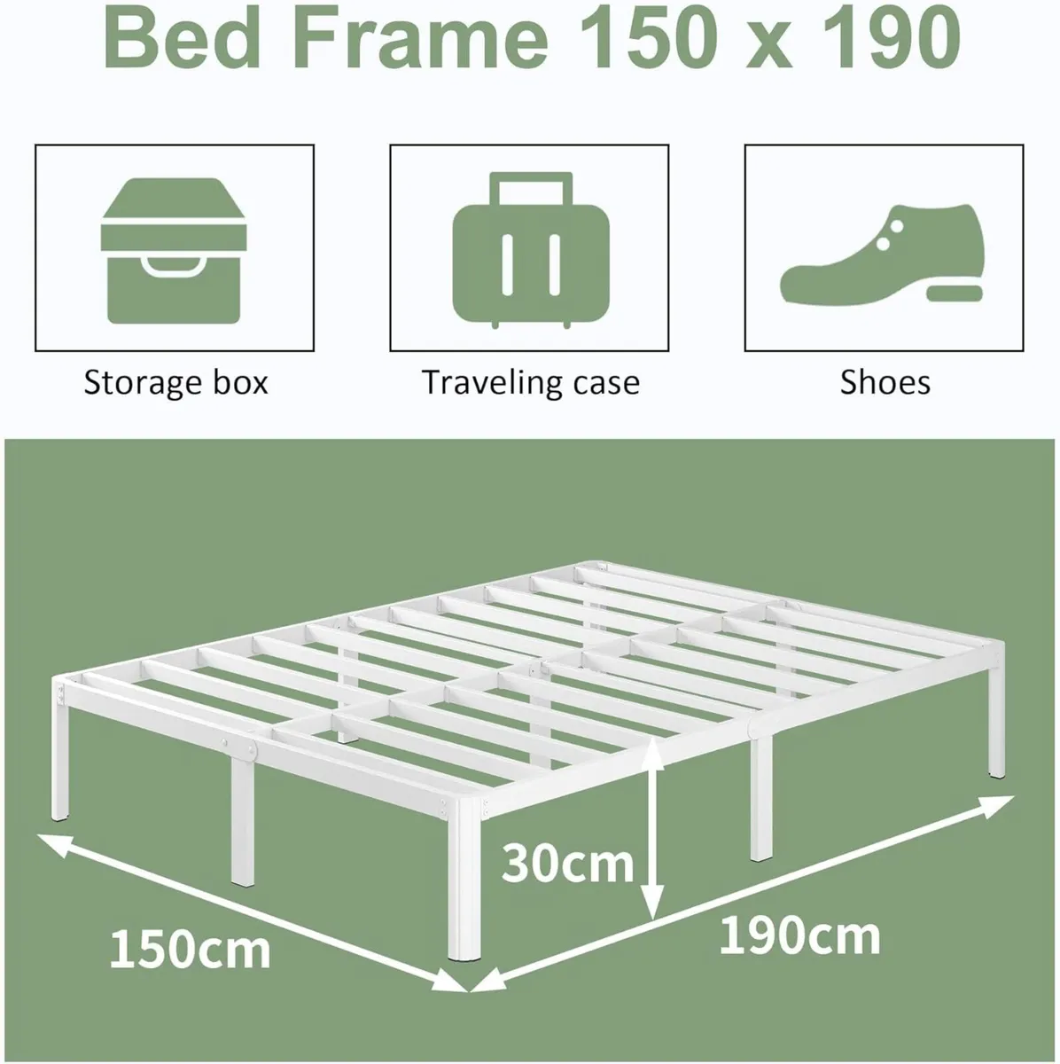 150x190 Metal Bed Frame White with Rounded - Image 2