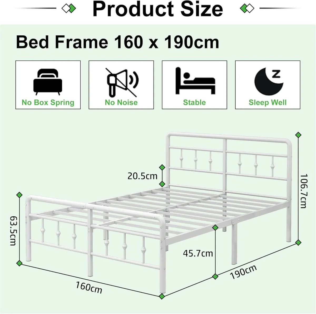 Metal Bed Frame 160 x 190 cm with Headboard and - Image 2